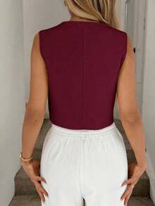 Chaleco negro, chaqueta fina, blusa de oficina para mujer - Burdeos - Ver 2