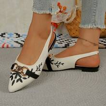 Women's Canvas Embroidered Pointed Toe Shoes - Black - View 4