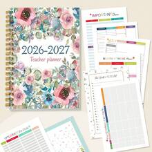 1 cuốn sổ kế hoạch giáo viên năm học 2026-2027, kích thước 5.5" x 8.3": Công cụ lập kế hoạch hàng tháng, quản lý mục tiêu học tập, quản lý thời gian cá nhân; Bao gồm các trang ghi chú trống, lịch tháng, danh sách việc cần làm, tổng quan hàng năm; Thích hợp cho trường học, văn phòng, nhà riêng và sử dụng cho giáo viên. - Hoa năm 2026-2027 - Xem 1