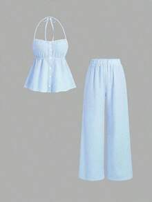 Sweetro Conjunto de dos piezas para mujer para uso diario - Azul - Ver 9