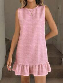 Vestido mini casual con estampado de rayas para mujer, adecuado para primavera/verano - Rosa - Ver 5