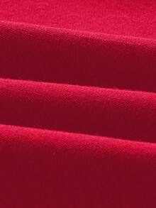 Camiseta casual de mujer de cuello de pico, manga corta y ajustada, versátil - Rojo - Ver 5