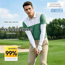 1 par de mangas protectoras de golf - Mangas de brazo de seda de hielo unisex para deportes de verano y actividades al aire libre - Mangas deportivas de enfriamiento y cómodas para exteriores, adecuadas para conducir, pescar, ciclismo, senderismo, correr - Blanco - Ver 4