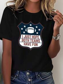 Camiseta cómoda para mujer de edición limitada con escudo de fútbol, de algodón y ligero. - Negro - Ver 1