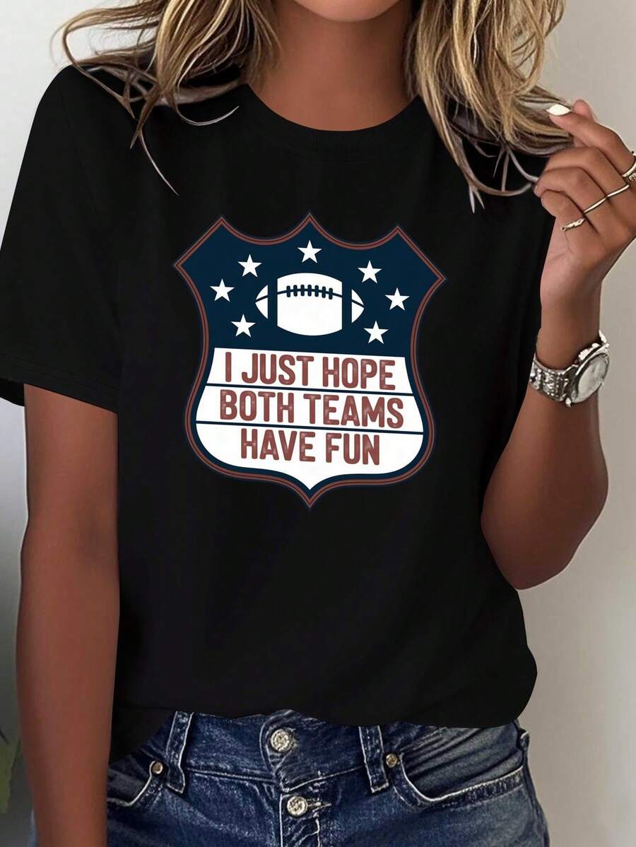 Camiseta cómoda para mujer de edición limitada con escudo de fútbol, de algodón y ligero. - Negro - Ver 1