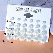 24pcs Set Pure White Pearl Classic Stud Earrings - Pearl Earrings - View 3