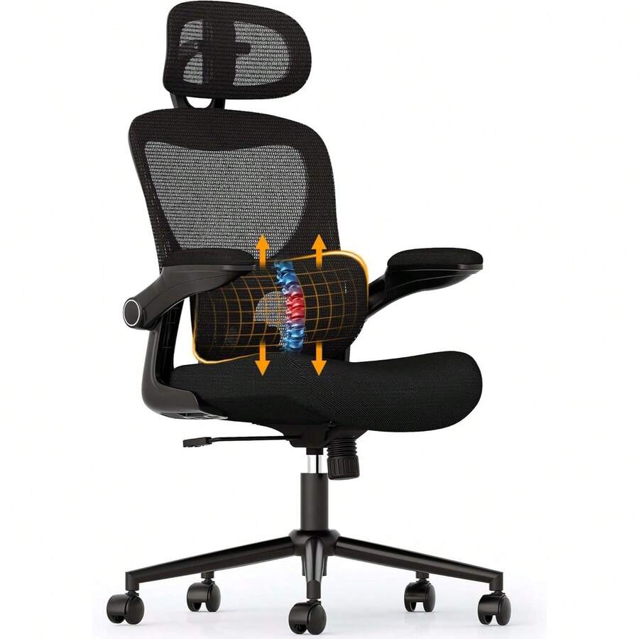 Ergonomic Office Chair, Comfy Mesh Desk Chair, High Back Computer Gaming Chairs With Adjustable Lumbar Support, Flip-Up Arms, He - Style Type as Pic - View 1