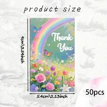25/50pcs Fresh Rainbow Floral Thank You Cards,Fresh Healing Rainbow, Butterfly And Flowers Design,Suitable For Wedding, Baby Shower, Business, Bridal Shower, Decoration, Festivals, Gifting - View 9