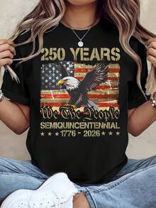 Women's T-Shirt Commemorating The 250th Anniversary Of US Independence Day - Lightweight, Short-Sleeved, And Stylish, Suitable For Events And Parties, Casual Everyday Wear With A Historical Theme, Machine Washable, Commemorative Birthday T-Shirt For The 250th Anniversary Celebration - 黑色 - 查看 1