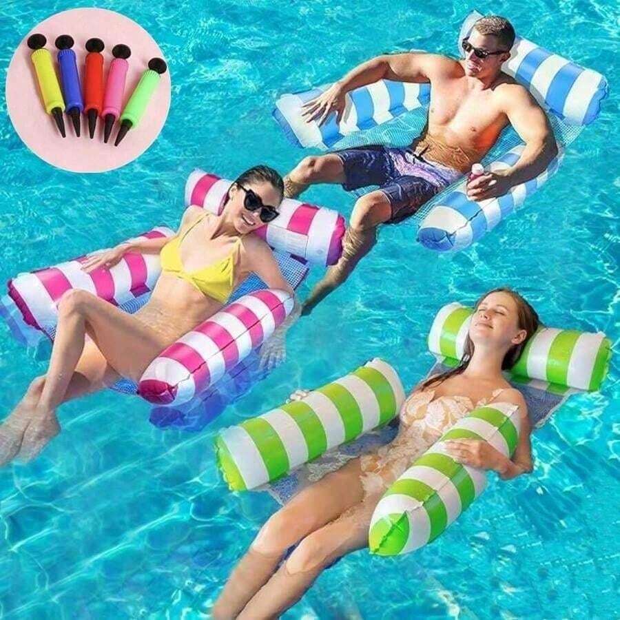Inflatable Floating Hammock With Drainage Holes, Dual-Use With Backrest, Foldable Inflatable Pool Chair Suitable For Spa, Pool, Beach Party, Multifunctional Pool Party, Summer Outdoor Water Fun Float Chair, Portable Floating Chair Bed, Ideal For Summer Birthday Gift, Party Gift, Student Gift, Spa - Multicolor - View 1