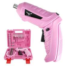 Destornillador eléctrico rosa de alta calidad, juego de herramientas inalámbrico recargable con taladro mini y luz LED, esencial para reparación de electrodomésticos y proyectos DIY - Rosa - Ver 7
