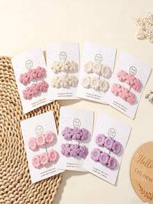 8pcs 5-Petal Flower Hair Accessories, Cute Cloth Handmade Bangs BB Clip - Multicolor - View 4