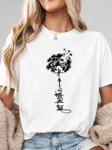 Camiseta casual de manga corta para mujer con cuello redondo, estampado de letras "IN MY ENGAGED ERA", diseño de bloques de color, tejido de punto de poliéster, top de manga corta para todas las estaciones, ropa casual, top moderno y elegante. - Blanco 1 - Ver 3