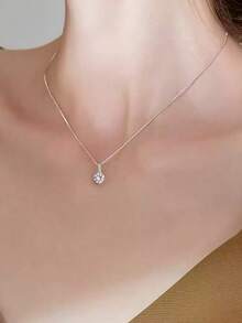 1 chiếc dây chuyền mặt dây hình giọt nước tối giản, thanh lịch, thích hợp đeo quanh xương quai xanh. - Bạc - Xem 3