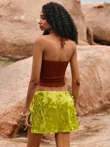 Camisola de Cuello Halter Ajustada con Cuentas de la Marca  para Mujer, Ideal para Vacaciones - Óxido marrón - Ver 2