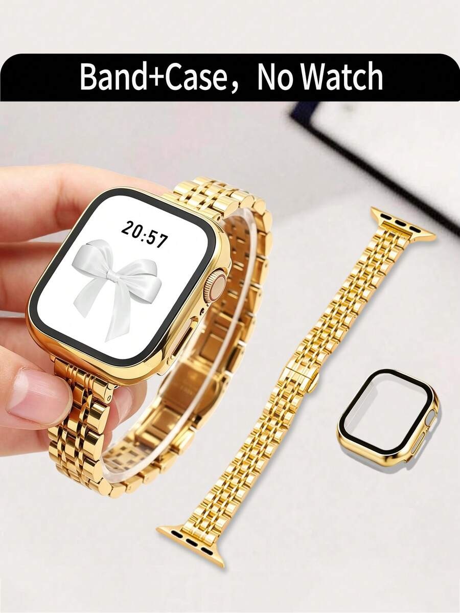 Huastonband 適用於 38mm/40mm/41mm/42mm/44mm/45mm/46mm/49mm，14mm 超薄金色金屬 7 珠可調節錶帶，相容 Ultra 3/2/1 SE S11/S10/S9/S8/S7/S6/S5/S4 系列，女款金色風格，相容，手錶保護殼，智慧手錶配件