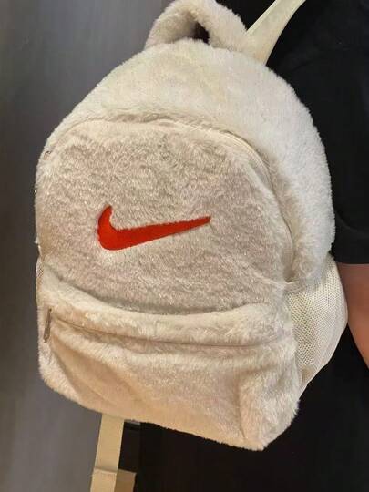  Ba lô Nike bằng vải nỉ có khóa kéo, đơn giản, thoải mái, thể thao và thường ngày, chất liệu polyester, unisex, kiểu dáng đôi, màu trắng sữa dừa.