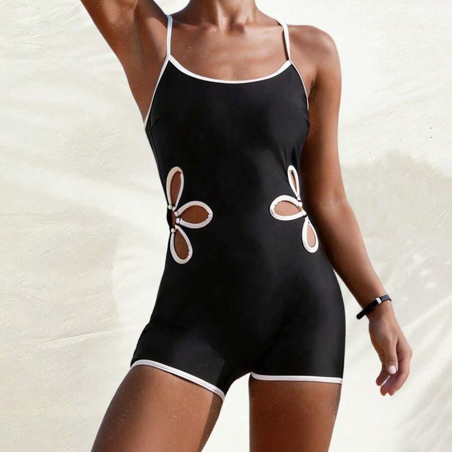 One-Piece Swimsuit For Women, Sexy Hollow-Out Strap Bikini Swimwear - Black - View 1