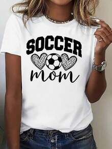 1 pieza Camiseta de Fútbol Wo - Camiseta de manga corta con temática de fútbol, con silueta en forma de H y estampado de balón de fútbol/corazón, transpirable, de cuello redondo, corte holgado, ideal para usar en capas, lavable a máquina, regalo adecuado para fiestas de fútbol, cumpleaños, partidos. 180g Algodón 100%. - Blanco - Ver 7