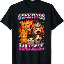 Funny Greetings Huzz Ironic Meme Cats Brainrot Quote T-Shirt - Black - View 1