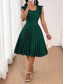 Vestido mini de fiesta con estampado floral y pliegues a la moda para mujer - Verde - Ver 5