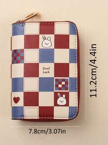 1pc Cute Rabbit Plaid Card Holder, Zipper Large Capacity 18 Card Slots, Can Hold Driver's License & Coins, Portable Anti-Theft, Suitable For Women Office Commute And Shopping! - Multicolor - View 5