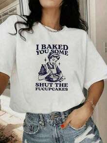 Camiseta de Mujer con Estampado Gráfico Vintage, Versátil para Primavera/Verano, Camiseta Estampada, Vacaciones, Festival de Música. Adecuada para primavera, verano y otoño. - Blanco - Ver 6