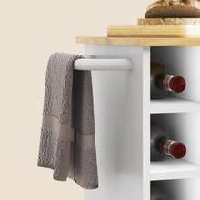Kitchen Trolley/Service Trolley With Countertop, Shelves, Bottle Rack, Kitchen Cabinet/Rolling Trolley With Soft-Close Hinges, Handle, Kitchen Island For Office, 83x40x83cm, Oak - White - View 7