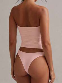 Camiseta sin tirantes sexy básica, top tubo ajustado de unicolor y elástico a la moda, adecuado para mujeres en todas las estaciones, casual negro de verano - Rosa Pálido - Ver 3
