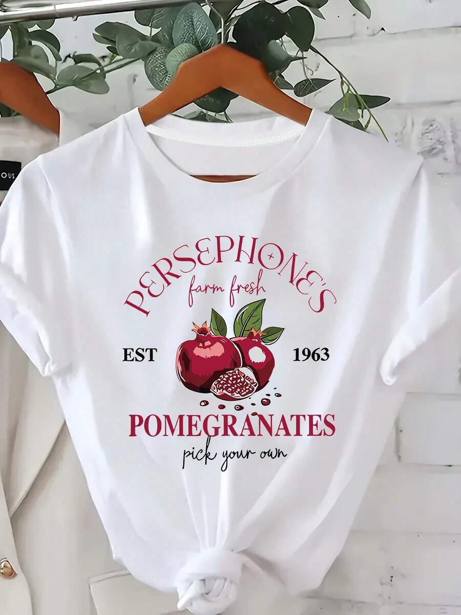Granja de Persephone Pomegranadas Frescas Camiseta: Elige Tu Propio - Camiseta Casual de anga Corta para ujeres con Diseño de FrutaRopa diaria para chicas dulces o estudiantes ,Ropa fresca y sin sudor en verano,Traje de fiesta elegante,T-shirt para damas elegantes,Blusas adecuadas para mujeres con curva, - Blanco - Ver 1