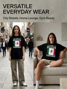 Camisetas Premium Casuales Unisex Bonitas, Camiseta con Gráfico de la Bandera Mexicana Desgastada con Emblema Nacional de Viva Mexico Cabrones, Camiseta Cómoda, Transpirable, Elegante, Versátil y Anti-Pilling, Camiseta que no se Decolora, Adecuada para Uso Diario, Deportes y Actividades de Ocio, Excelente Regalo para el Día del Padre y el Día de la Madre. - Negro - Ver 2