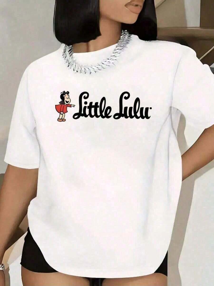 playeras de algodón mujer 1pscCamiseta de mujer 100% algodón, corte holgado, estampada y a la moda. Playera gráfica casual juvenil. Camiseta de manga corta para mujer, talla grande, con estampado de dibujos animados de Little Suliu, suave, elástica, de cuello redondo, lavable, cómoda para todas las estaciones. Camisetas de talla grande para mujer, de alta calidad, de algodón puro, con estampado minimalista, tela suave y transpirable, cómoda y holgada, adecuada para usar todo el día, ideal para ropa casual de oficina, apariencia diaria en primavera y verano, ropa de mujer elegante y juvenil. 100%cotton ropa de mujer Daily home top - Blanco - Ver 1