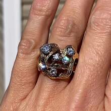Women's Fashion Creative 18K Gold Plated Asymmetrical Line Zirconia Stone Ring - Gold - View 3