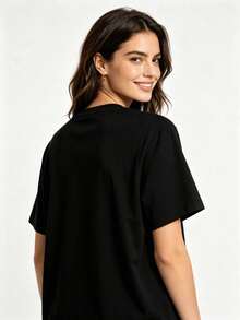 Tops para mujer de estilo streetwear de gran tamaño para adolescentes, con diseño de cabeza cuadrada de dibujos animados y mangas cortas de gran tamaño.Perfecto para fiestas de fin de semana, salidas con amigos, estilo urbano y uso casual diario. - Negro - Ver 8
