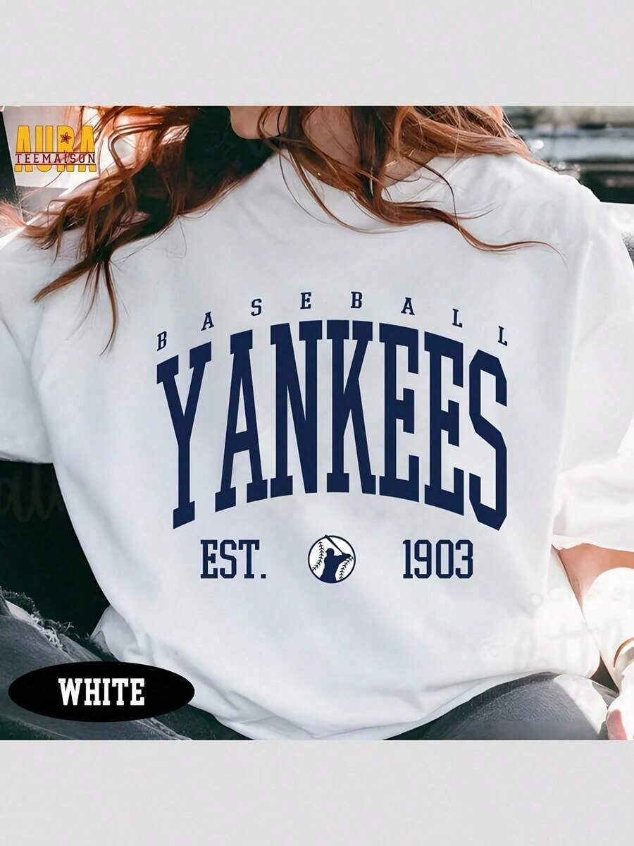 Camisetas Casuales Unisex de Primera Calidad, Camiseta de Béisbol de Nueva York, Regalo para Fanáticos del Béisbol - Blanco - Ver 1