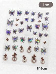 1pc Holographic Brown Butterfly Face Sticker, Transparent Crystal Decor, Waterproof Long-Lasting, Versatile Makeup Accessory For Stage, Music Festival, Photo Shoot - Multicolor - View 7