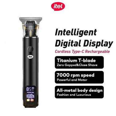  Itel ITR-35 智能数码显示电动剃须刀，钛合金 T 型刀片，零间隙贴面剃须，7000 转/分钟强劲马达，无线 Type-C 充电，全金属机身设计，时尚奢华理容套装