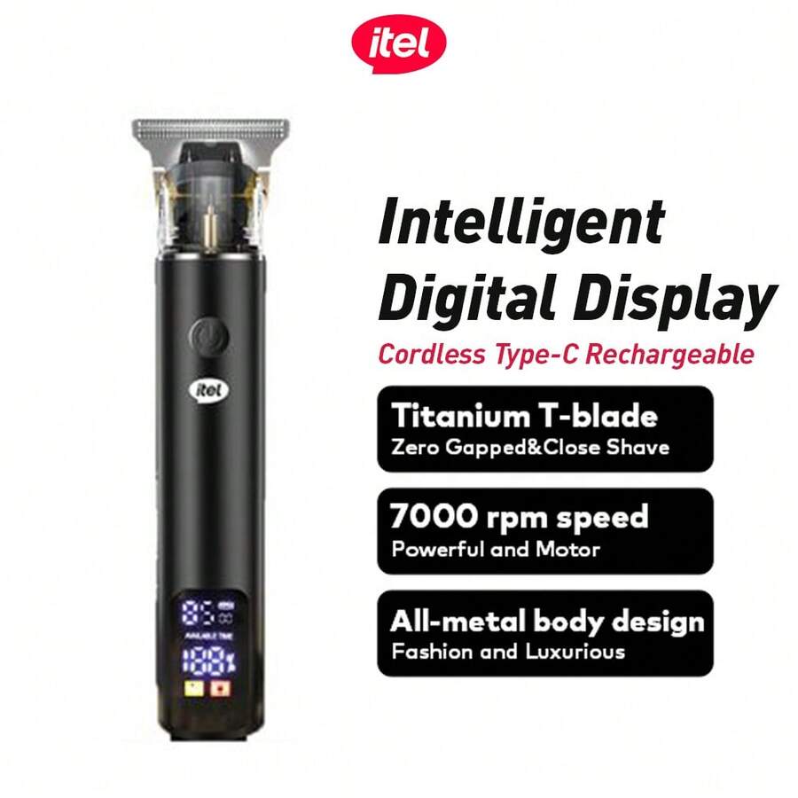 Itel ITR-35 Intelligent Digital Display Electric Shaver, Titanium T-Blade, Zero Gapped Close Shave, 7000 Rpm Powerful Motor, Cordless Type-C Rechargeable, All-Metal Body Design, Fashion Luxurious Grooming Kit - View 1