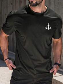 Men's Short-Sleeved T-Shirt With A Round Neck And Simple Design - 黑色 - 查看 1