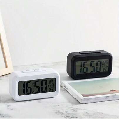 1 Pcs Upgraded Digital Alarm Clock, LED Display With Temperature Larger Lound Light Control Portable Calendar Brightness With Battery Powered Alarm Clocks Bedside