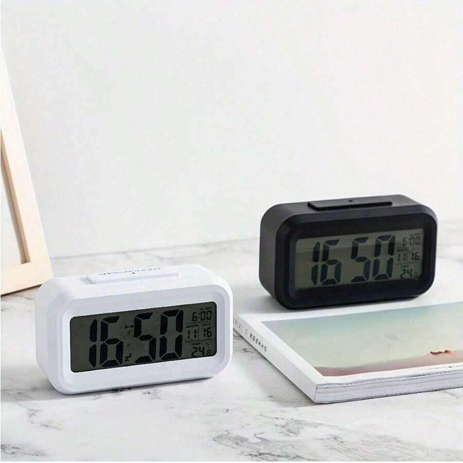 1 Pcs Upgraded Digital Alarm Clock, LED Display With Temperature Larger Lound Light Control Portable Calendar Brightness With Battery Powered Alarm Clocks Bedside - 1PC - View 1