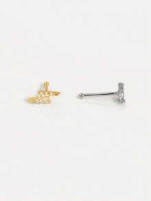 1pc S925 Sterling Silver Mini Lightning Nose Stud, Unisex Pure Silver Nose Piercing Jewelry, Hypoallergenic, Small And Delicate, Easy To Wear, Minimalist Design, Suitable For Daily Wear - Multicolor - View 4