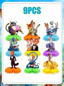 Disney Bộ trang trí trung tâm tổ ong chủ đề Judy và Nick, trang trí bàn làm việc rực rỡ phù hợp cho các bữa tiệc thẩm mỹ và chụp ảnh, được thiết kế nhấn mạnh vào màu sắc sống động và thẩm mỹ tươi vui. Thiết kế độc đáo với các họa tiết in đậm, bắt mắt của Judy, Nick và các nhân vật khác, kết hợp với đế tổ ong sáng màu sẽ nổi bật trong bất kỳ bối cảnh bàn nào. - Đồ trang trí - Xem 11