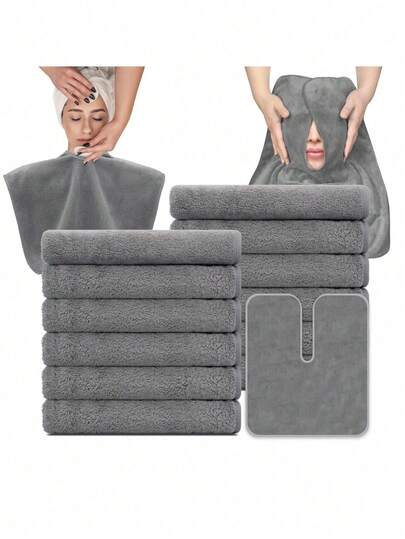 1 khăn mặt hình chữ U, sợi siêu mịn, thích hợp cho chuyên viên làm đẹp, siêu mềm mại và thấm hút tốt, có thể dùng để massage, xông hơi mặt và chăm sóc da. Màu sắc: Xám.
