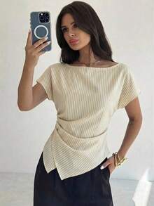 Blusa asimétrica casual y elegante a cuadros, adecuada para ir al trabajo, uso diario casual y vestimenta de negocios de moda / Ropa de otoño para mujer / Atuendos para volver a la escuela / Atuendos de maestra / Blusas para salir / Blusas para salir / Casual de negocios para mujer / Camisa a rayas / Casual de negocios para mujer / Camisas de maestra - Albaricoque 3 - Ver 1