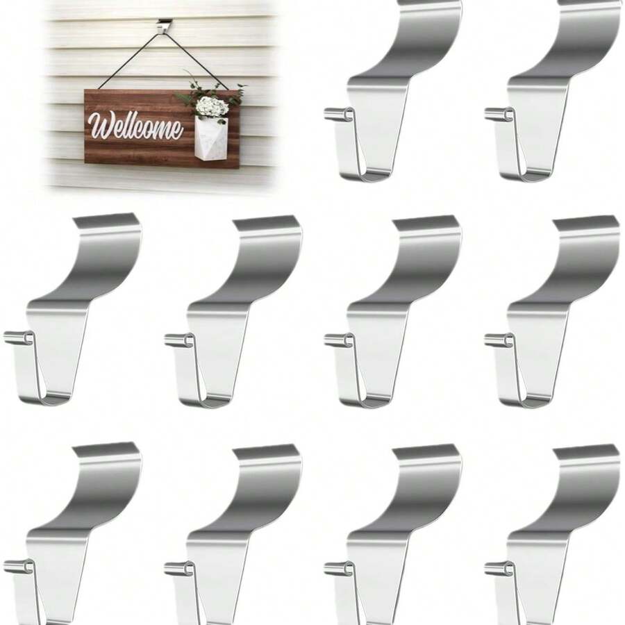 10pcs Stainless Steel No-Drill Damage-Free Side Clip Hanging Hooks, Suitable For Outdoor Hanging, Patio Decor, Front Porch Decor, Wreath Decor - Multicolor - View 1