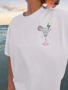 100% Algodón Puro, Nueva Colección Verano 2026, Top de Mujer, Ropa Elegante Millennium, Novedad Primavera/Verano 2026, Camiseta de Mujer con Cuello Redondo, Estampado de Cerezas y Letras, Manga Corta, Fresca y a la Moda, Camiseta Casual de Verano, Top con Estampado a Doble Cara, Atuendo de Primavera de Primera Calidad para Mujer, Camisa de Playa de Verano para Mujer, a la Moda. - Blanco - Ver 3