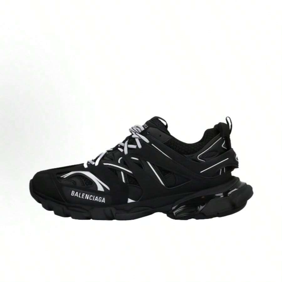 Balenciaga Track Sneakers, Round Toe, Platform, Color-Blocked Lace-Up, Low-Top, Chunky Shoes, Running Shoes, Casual Shoes, Unisex, Black And White - màu đen - Xem 1