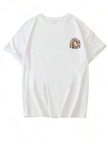 Camiseta de manga corta con cuello redondo y estampado de taza de café, sencilla y a la moda, versátil y adecuada para el uso diario de mujeres en verano. - Blanco - Ver 3