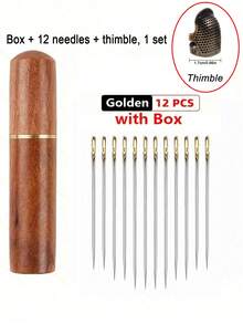 12pcs/Set + Wooden Storage Box Stainless Steel Easy-Threading Side-Eyed Sewing Needles, Suitable For Elderly Handcraft Sewing, Upholstery Tools, DIY Home Craft Supplies - Sewing Needle - View 10